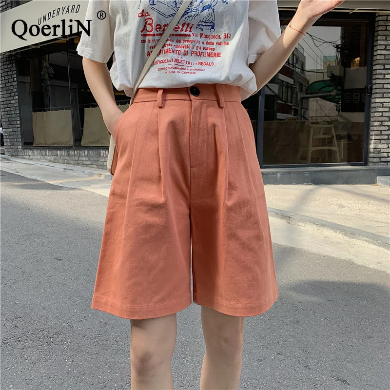 

QoerliN Knee Length Cargo Pants Women Summer Loose Casual Trouser Street Wear Girls Wide Leg Pants Fashion Solid Half Pants S-L