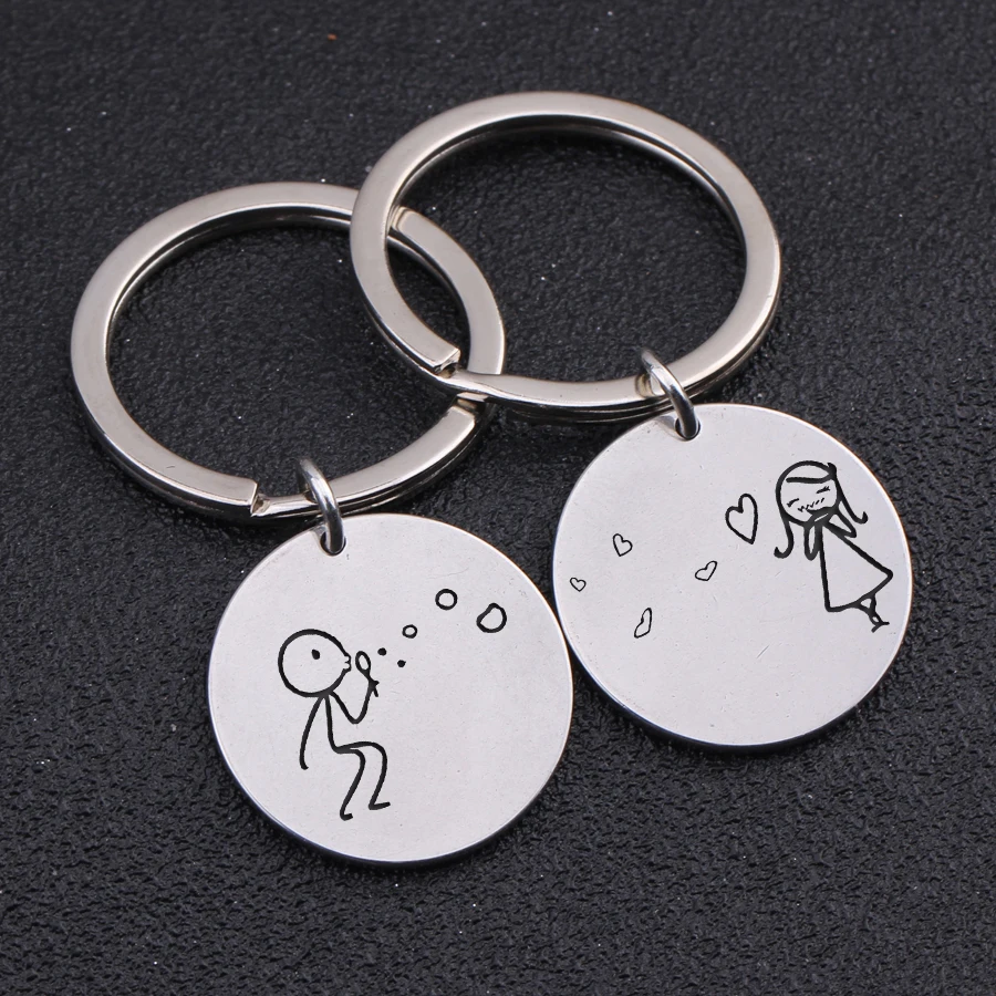 

1 Pair Key Chain To Couple Gift Cartoon Jewelry Keychain Love Anniversary Souvenir Cartoon Keyring Boyfriend Girlfriend Gift