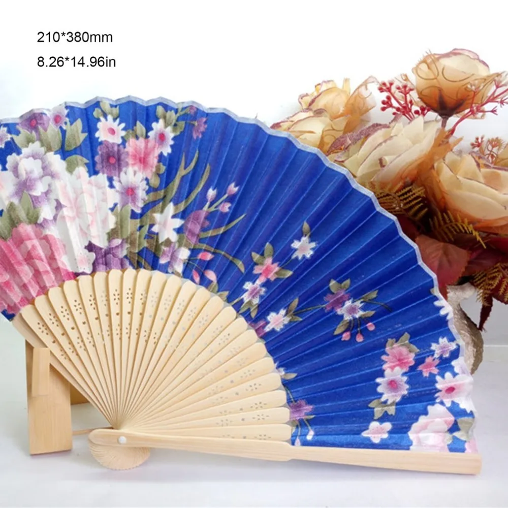 

Portable Fan Japanese Chinese New Style Women's Hand Held Folding Fan Beautiful Satin Fan with Bamboo Frame Summer Cool Gift