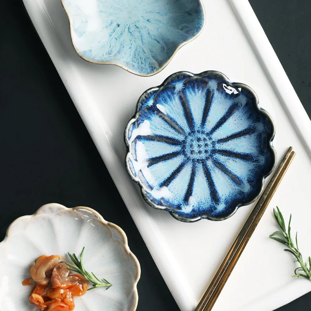 Японский лепесток керамические нерегулярные торт тарелка кухня маленькое блюдо для уксуса блюдце горчица