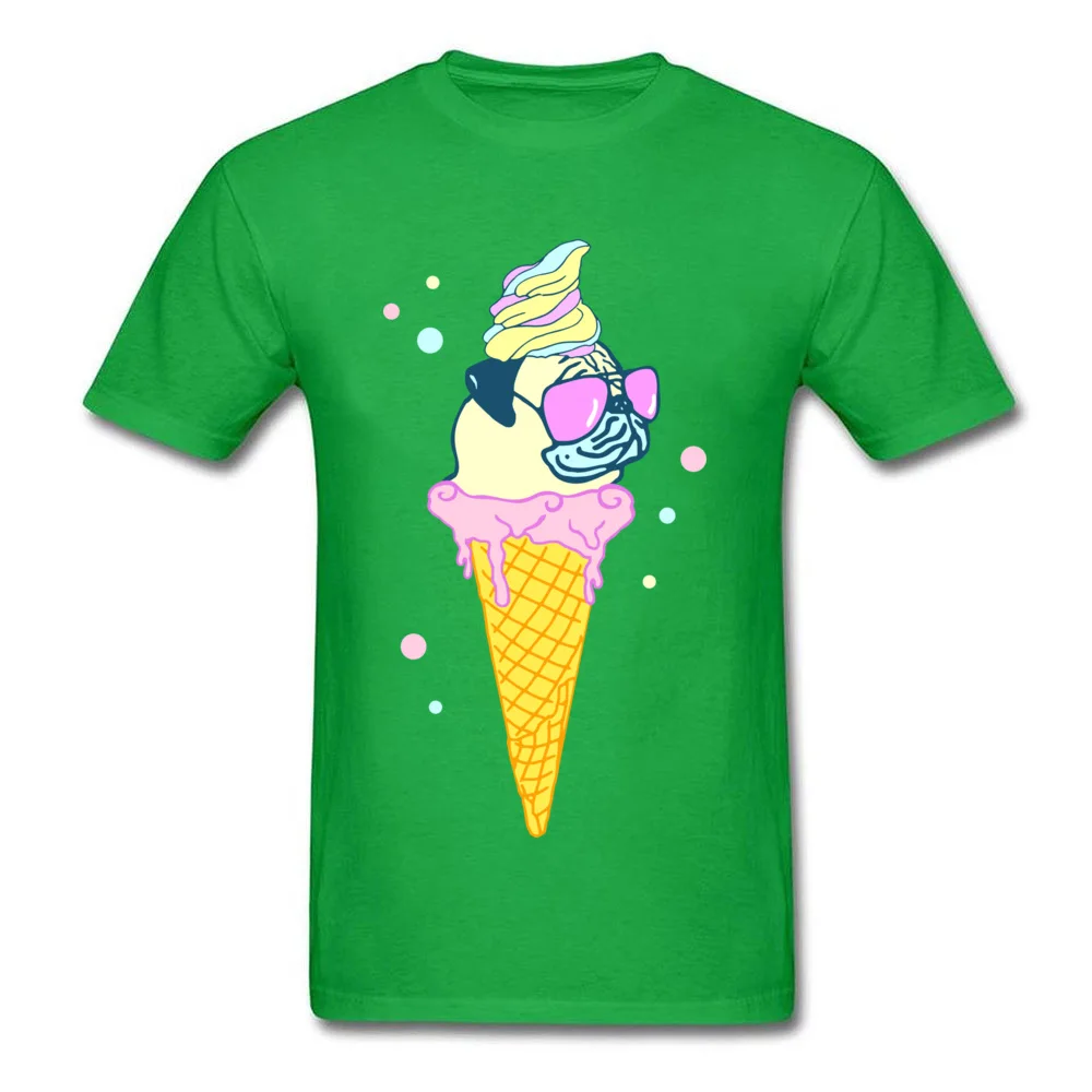  Men's T-Shirt ice cream pug Design Tops Shirt Pure Cotton O Neck Short Sleeve Design Sweatshirts NEW YEAR DAY ice cream pug green