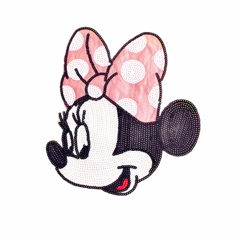 

1Pcs Cute Sequin Embroidered Cartoon Cloth Fashion Patches Clothes Sweater DIY Deco Applique Big Minnie Pattern Patch Stickers