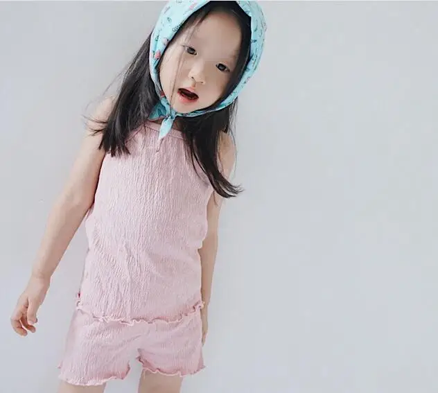 New 2-7Years Girls Clothes Sets Summer Style Solid Vest +Shorts 2pcs For Girl Pink White Cotton Free Shipping High Quality | Детская