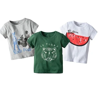 

New 3pcs Kids Boys T-shirts Round Neck Short Sleeves Cartoon Print Cotton Tops for Summer