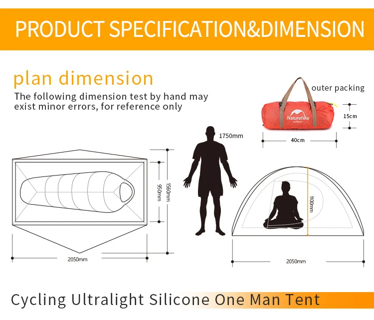 Naturehike туристическая палатка Сверхлегкая 1 человек двухслойная Алюминиевая штанга 4 сезона 210 T/20D силиконовая ткань с бесплатным ковриком