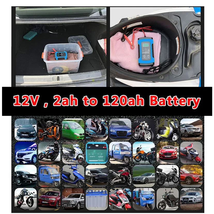 Skup 12 V 6A LCD inteligentna szybka ładowarka samochodowa do Auto motocykl kwasowo ołowiowy AGM akumulatory żelowe inteligentne ładowanie 12 V Volt 6 A AMP