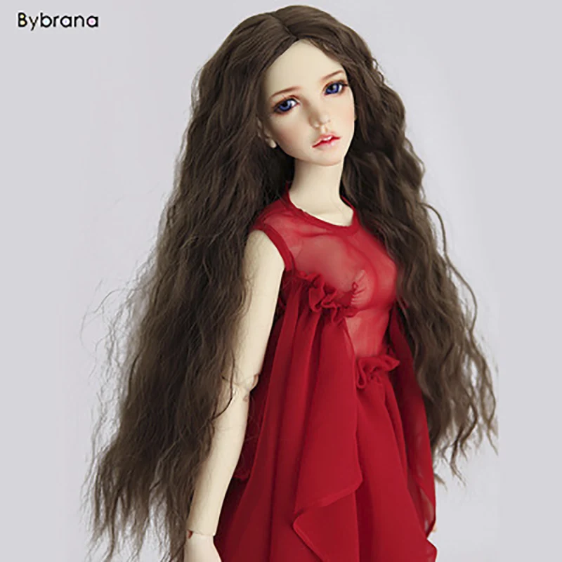 Bybrana девушка коричневый длинные волнистые волосы 1/3 1/4 1/6 BJD парики Высокая температура волокна для кукол