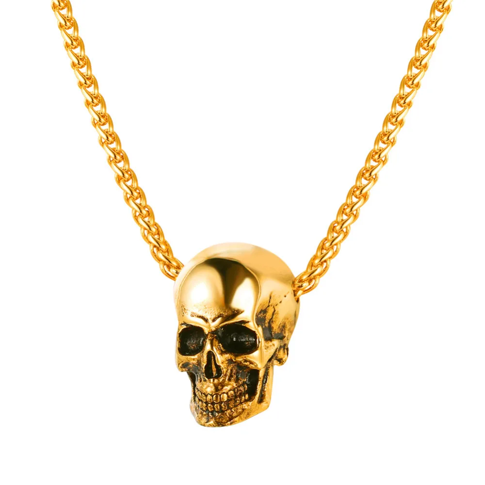 

Kpop Skull Biker Pendants Necklace Gold/Black/Silver Color Gothic Jewelry Adjustable Chain Necklace for Men GP677