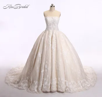 شراءVestidos دي Novia تشامبانجي فساتين الكرة ثوب الزفاف رداء دي خطاباتخطابهزوجات قارب الرقبة أكمام الفاخرة الدانتيل زين العروس أثواب