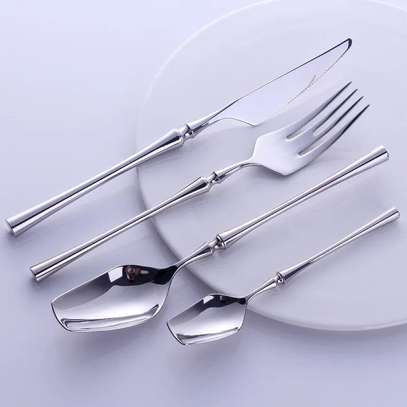 4pcs Dinnerware Set Western Portable Cutlery Set Stainless Steel Travel Silverware Luxury Handle Knife Fork Dinner Tableware Set