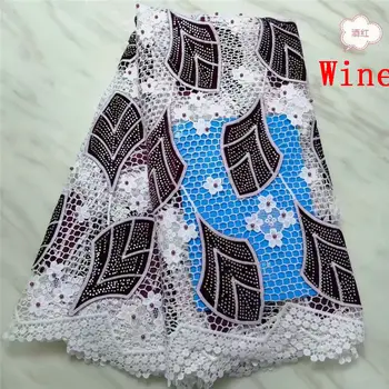 

White And Wine African Milk Silk Lace Fabric 2019 High Quality Nigerian Beaded Embroidered Guipure Mesh Lace For Material