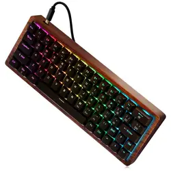 Механическая игровая клавиатура, мини-механическая клавиатура с RGB светодиодный подсветкой и деревянная рамка (Cherry MX Red переключатели)