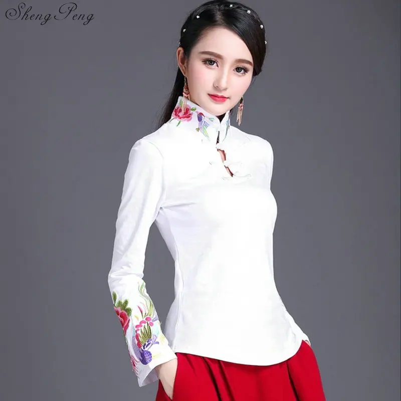 Lady Retro Chinese Style Hanfu Tops Traditional Elegant Women Blouse Fashion Oriental Clothing Cotton Print Zen Tea Shirts G144
