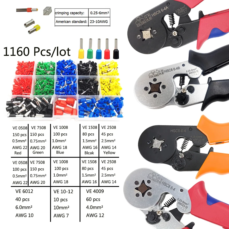 

HSC8 6-4 electrician crimp pliers 0.25-6mm 23-10AWG four corners Tube Inversion Terminal Crimping Pliers Hand Crimp Tools Tool