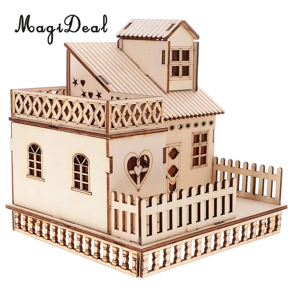 MagiDeal Wooden 3D China House Villa Model Construction with LED Lights Home Decor for Friends Lover Family Kids Birthday Gift