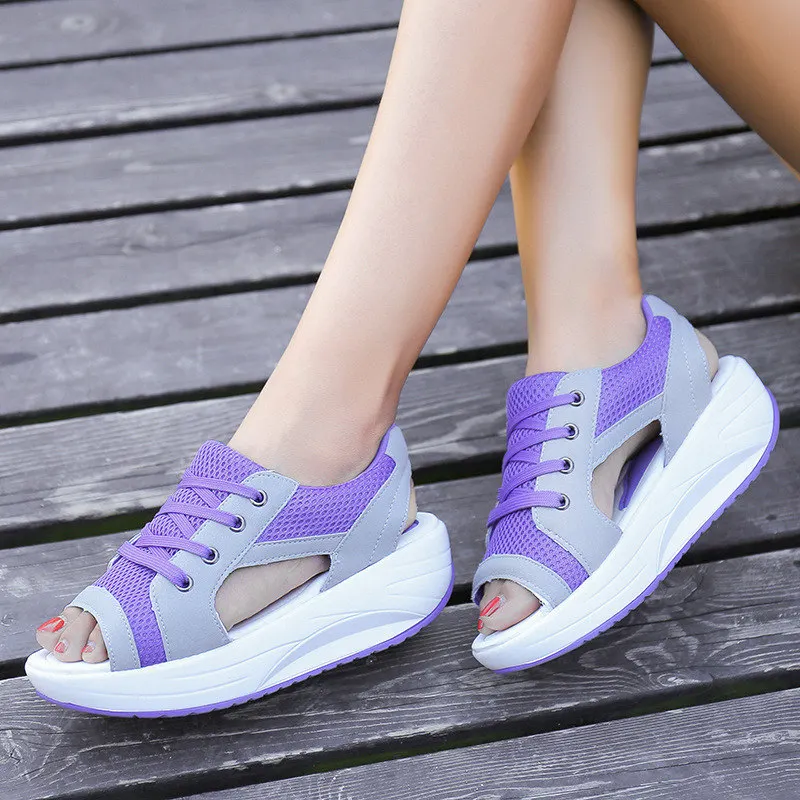 Hung Yau/модные летние женские босоножки; Повседневная дышащая обувь из сетчатого материала; женские босоножки на танкетке; Босоножки на платформе с кружевом; размер 40
