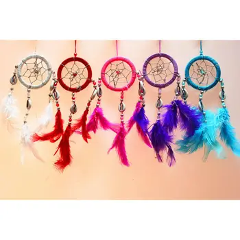 

1PC Lovely Handmade Indian Style Wind Chimes Dream Catcher Net With Feather White Beads Dreamcatcher Wall Hanging Home Decor