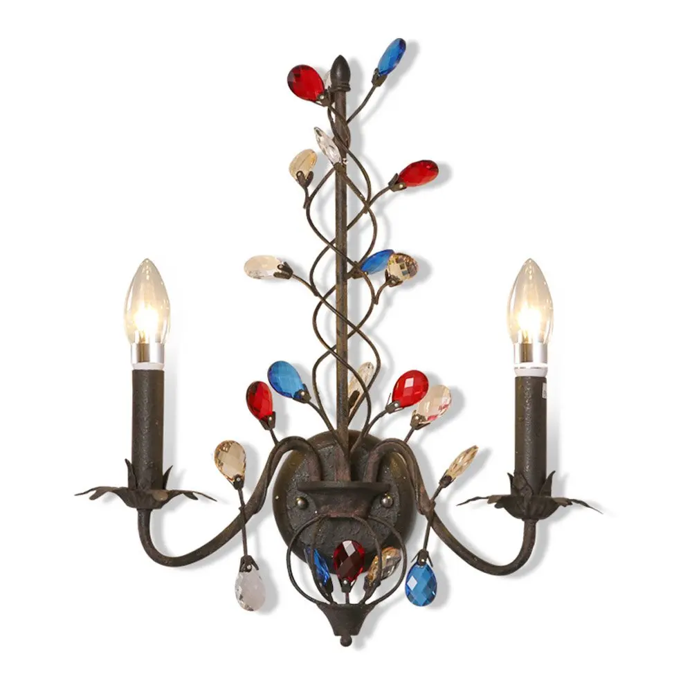 

Colorful Crystal Branch Bar Club Wall Lights Tiffany Corridor Wall Sconce Bohemia Retro Bedroom Bedsides Villa Stair Wall Lamp