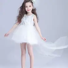 Детские платья для девочек от 3 до 14 лет, г., Новые Дизайнерские Платья с цветочным узором для девочек на свадьбу для детского праздника в честь Дня рождения, платье с длинным хвостом