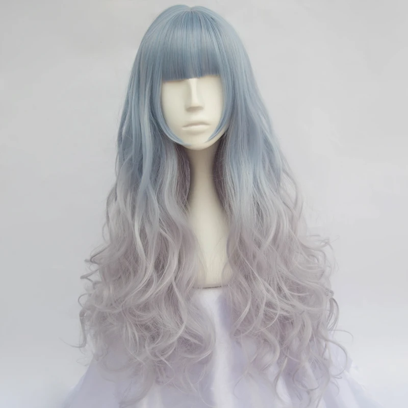 Angelic Lolita 65cm Long Wavy Ombre Mixed Blue Halloween Cosplay Wig+Wig Cap