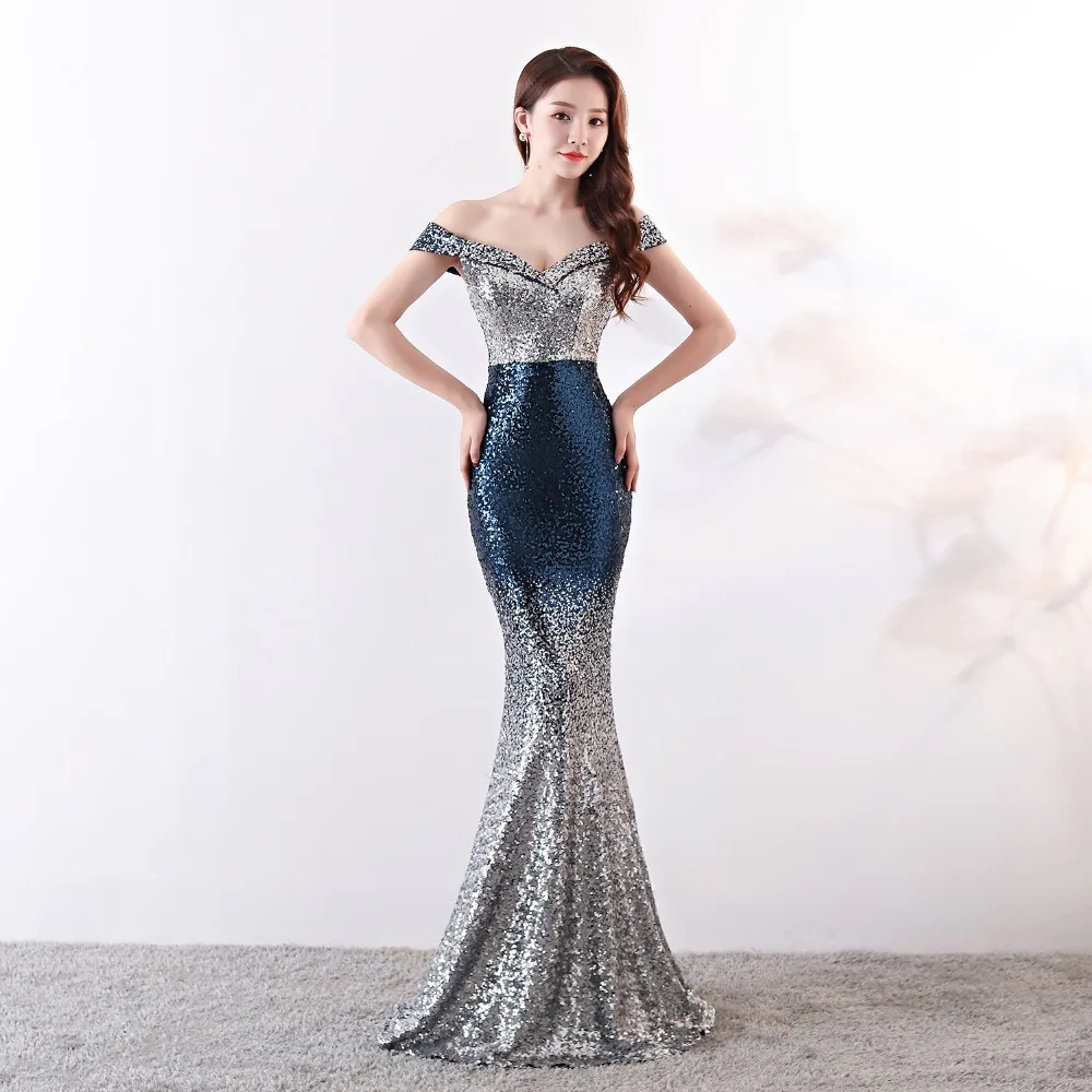 Summer Dress Women Gold Silver Sequins Dress Slash Neck Vestidos Verano Evening Party Dress Memaid Gown Elegant Sexy Wedding (2)