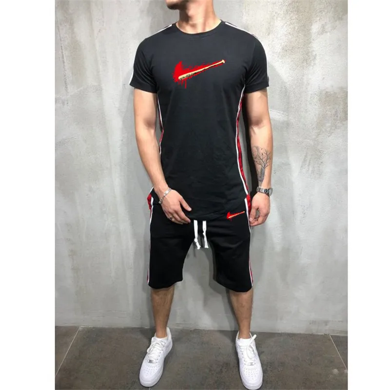 2019 Tide brand Sets Summer Men T Shirts+pants Sets Summer Hot Sale Cotton Comfortable Short Sleeve Tshirt men Casual Set Pant
