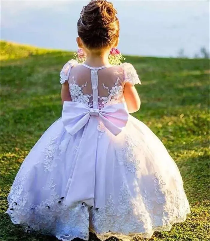 

Customized Flower Girl Dress For Wedding with Big Bow Sash With Pearl Prepared For Princess to Attend Various Parties Sheer BaLX
