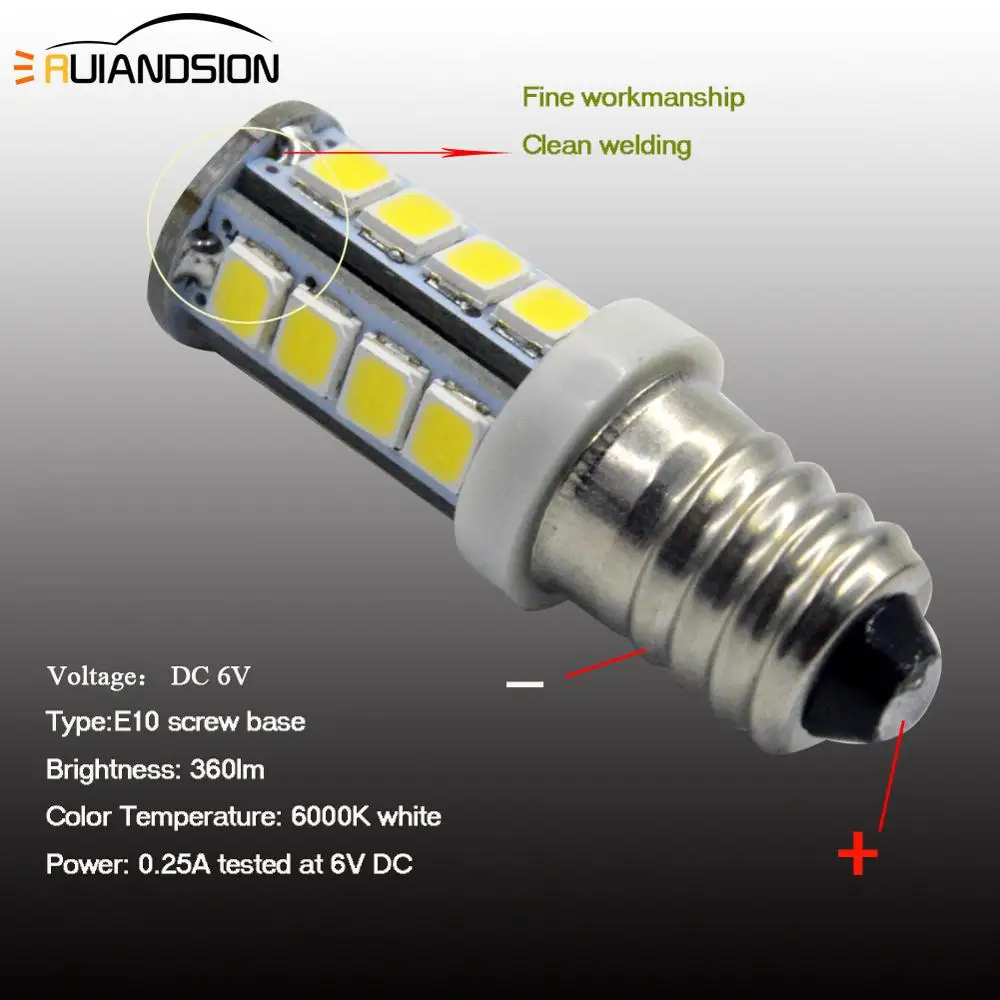 2 шт. новая лампа 2835 Smd 18 Светодиодная лампа Dc 6 в 12 Вольт белый Mes E10 1447 винт для Автомобильный фонарик велосипедный светильник ксенон белый 6000k