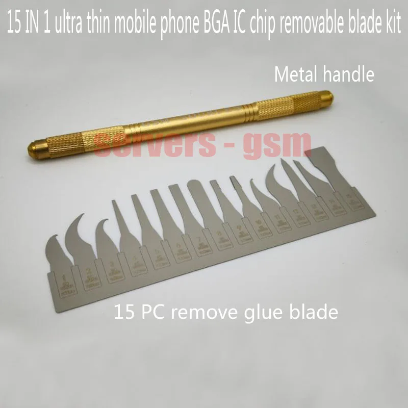 

15 IN1 Ultra Thin Phone BGA IC Chip Remover Blade Set Stainless Steel Blade Tool Kits for iPhone Motherboard CPU Disassemble Rep
