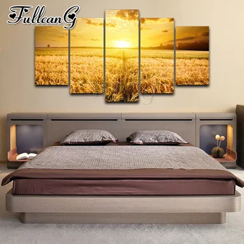 

FULLCANG 5pcs diy diamond painting autumn harvest season full square/round drill mosaic embroidery sale golden wheat FC1347