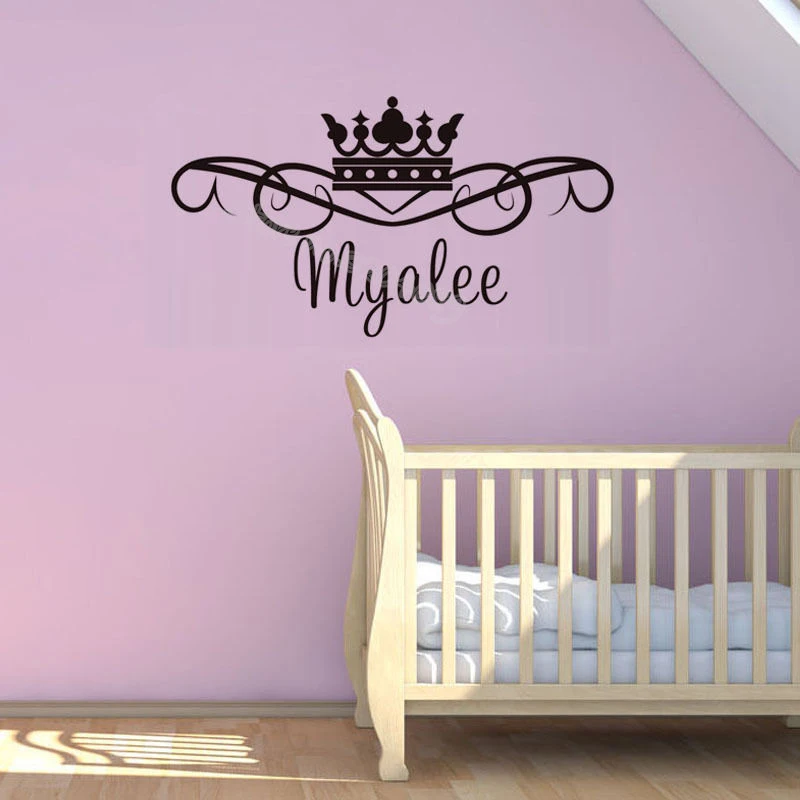 Симпатичная корона принцессы стикер на стену DIY персонализированное пользовательское имя девочки детское имя виниловая наклейка домашний декор принцесса комната Фреска fq511
