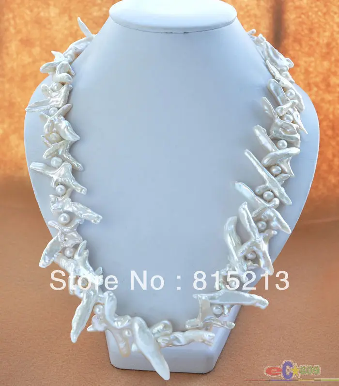 

FREE SHIPPING>@@> N1476 50mm WHITE CROSS BAROQUE KESHI REBORN PEARL NECKLACE