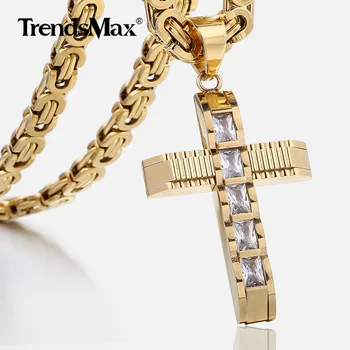 

Men's Cross Necklace Gold Black Stainless Steel Byzantine Chain Necklace Male Jewelry Dropshipping Gifts for Men KPM86