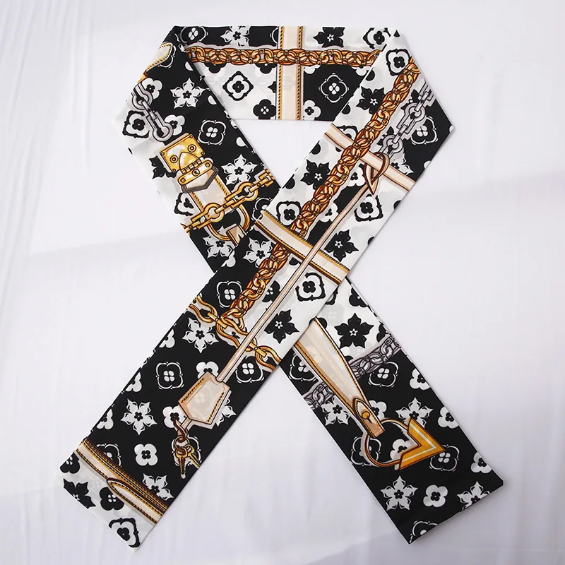

Yishine 8.5x117cm/11*85cm 5colors Women Flat Angle Scarf Flower Chain Belt Print Long Wrap Scarves Shawl Handkerchief Bag Decor