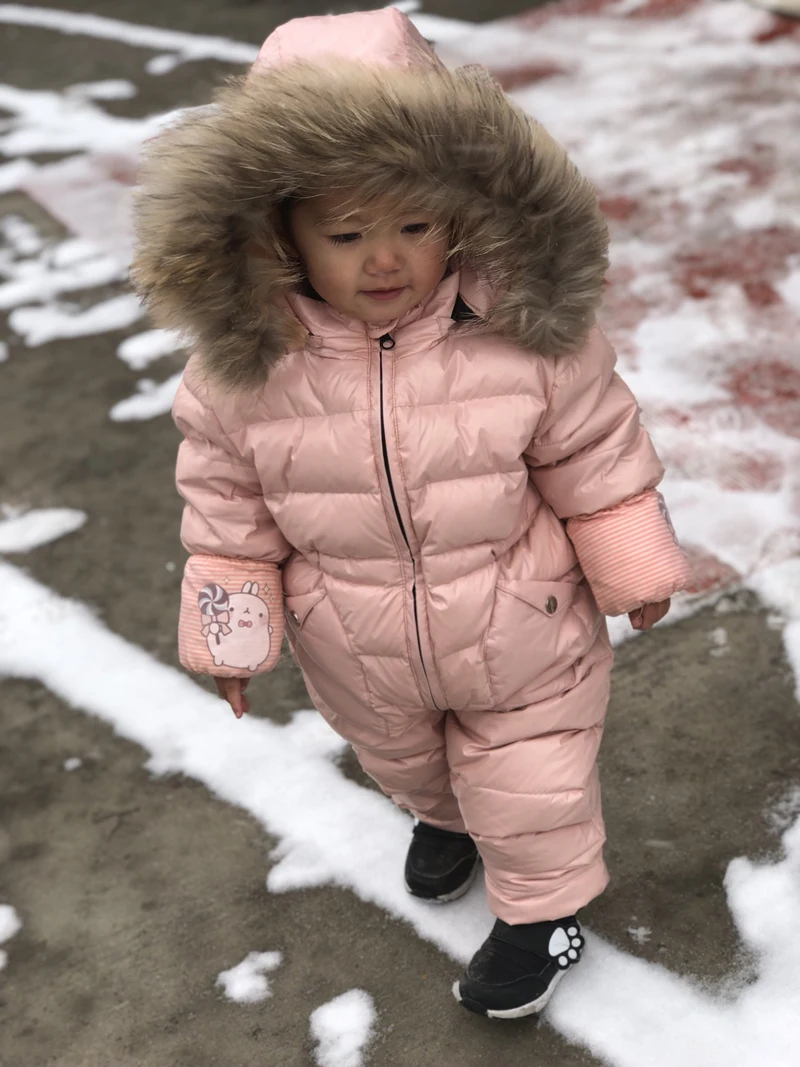 

2019 New Winter Infant Boy Girl Real Fur Hooded Cotton Romper Baby Down Snowsuit Windproof Warm Jumpsuit For Children Clothes Y8