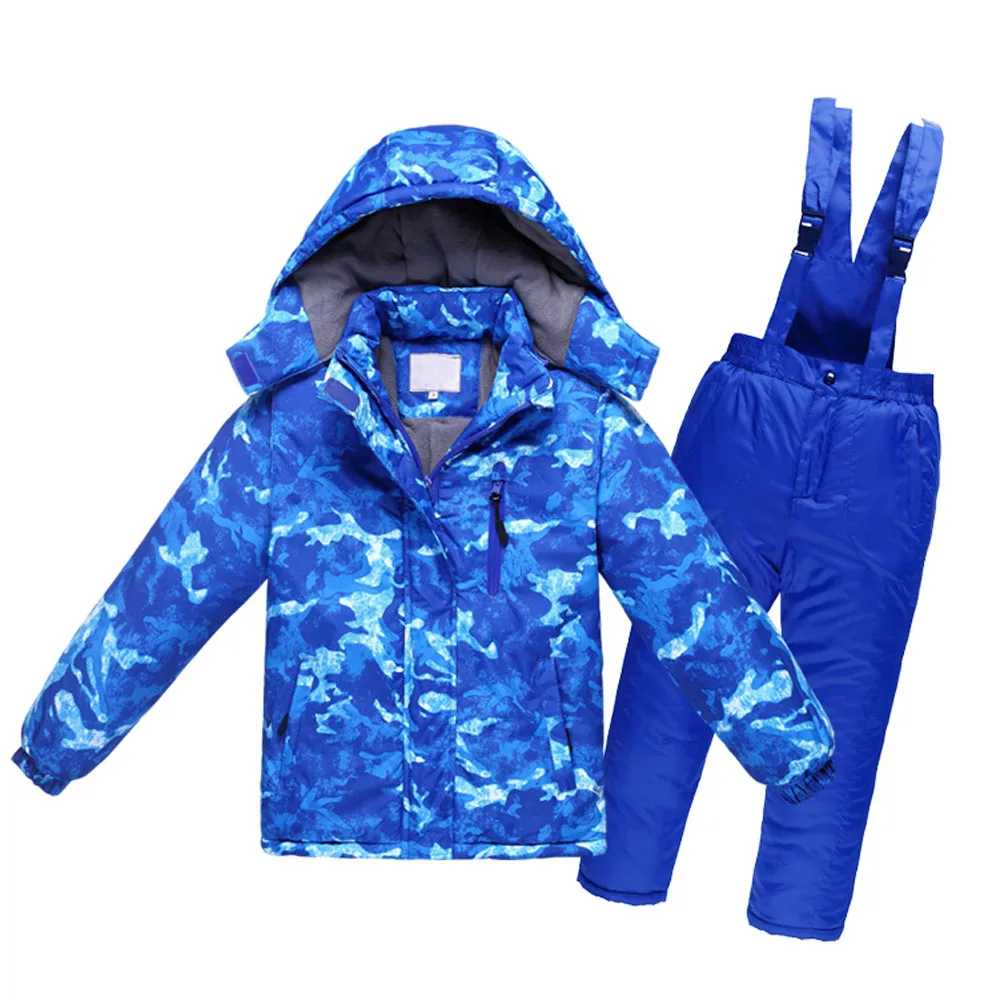 Детские зимние камуфляжные комплекты для катания на лыжах; ветрозащитная теплая куртка для мальчиков и девочек; лыжная куртка для сноуборда; брюки; Детские Зимние костюмы; W304