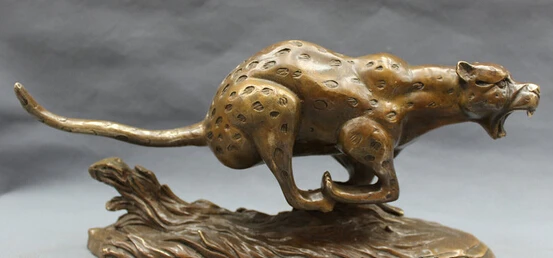 

wholesale factory 14" Chinese Bronze FengShui Feral Onrushing Leopard Panther Statue Sculpture