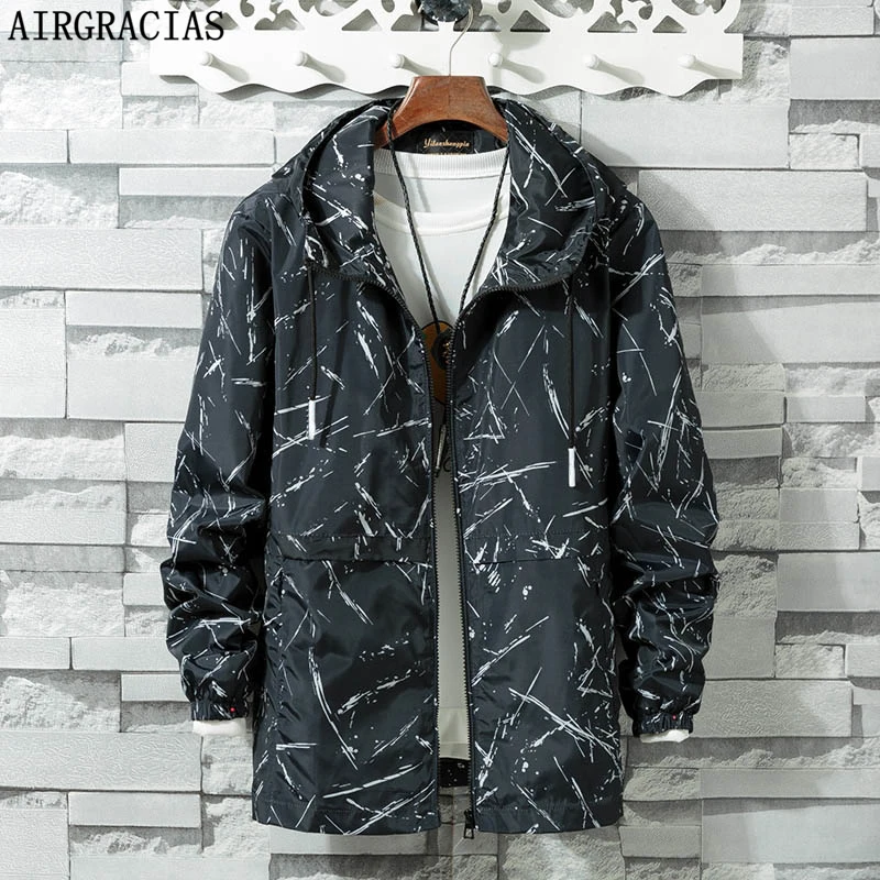 

AIRGRACIAS Autumn Jacket Men Camouflage Outwear Clothing Long Jacket Mens Lightweight Hooded Coat Pockets Casual Coats M-8XL