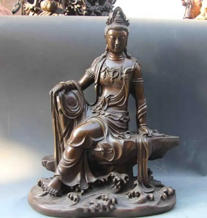 

song voge gem S6246 China Buddhism Bronze Copper fastdom GuanYin Kwan-yin Boddhisattva Buddha Statue