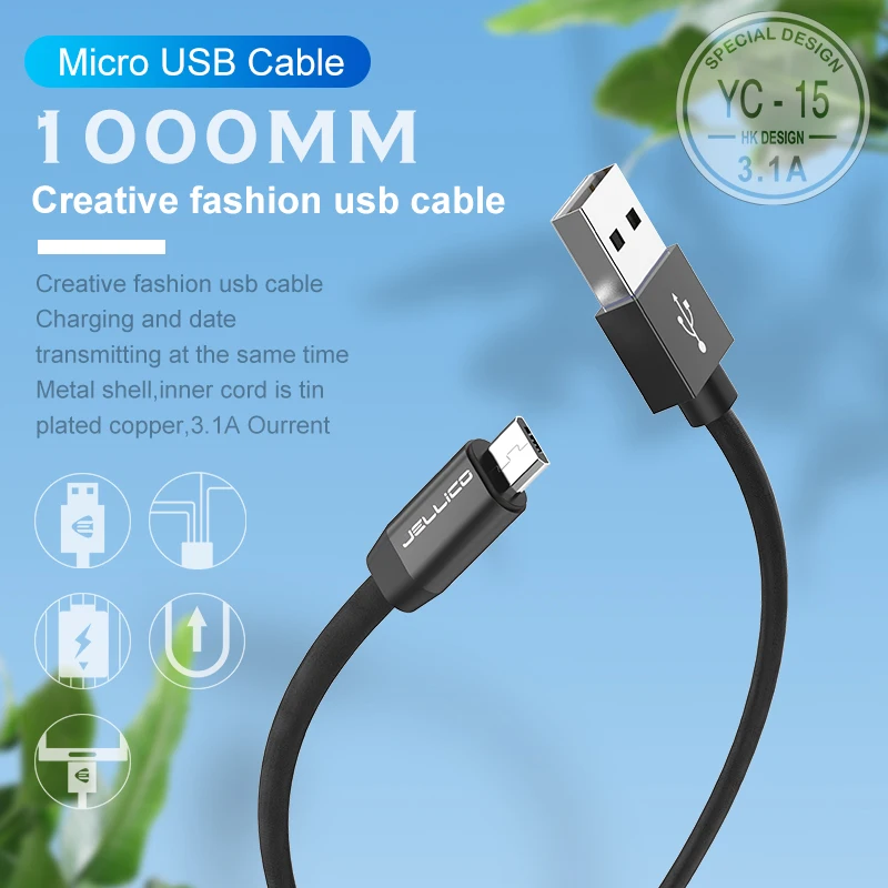 Jellico المصغّر usb كابل 2A سريع مزامنة بيانات كابل شحن سامسونج هواوي Xiaomi LG Andriod مايكرو USB للهاتف المحمول الكابلات
