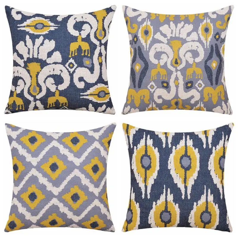 Us 6 17 5 Off Blue And Yellow Ethnic Cushion Cover Elegant Decorative Home Textile Ikat Sofa Couch Throw Pillow Case Vintage Almofada Cojines In
