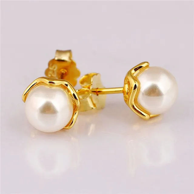 New Fashion 100 925 Sterling Silver Pandora Earrings For Women Pure New Fashion 100 925 Sterling Silver Pandora Earrings For Women Pure Pearl Shine Gold Stud
