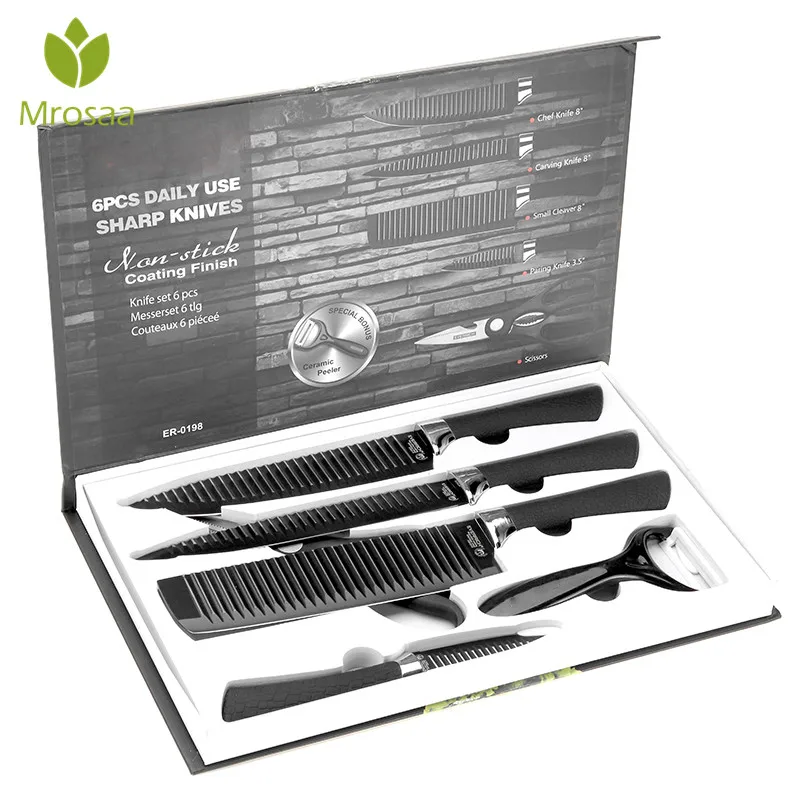 

6 Pieces 3Cr13 Stainless Steel Kitchen Knife Set Chef Carving Cleaver Utility Knife +peeler +scissors kitchen knives