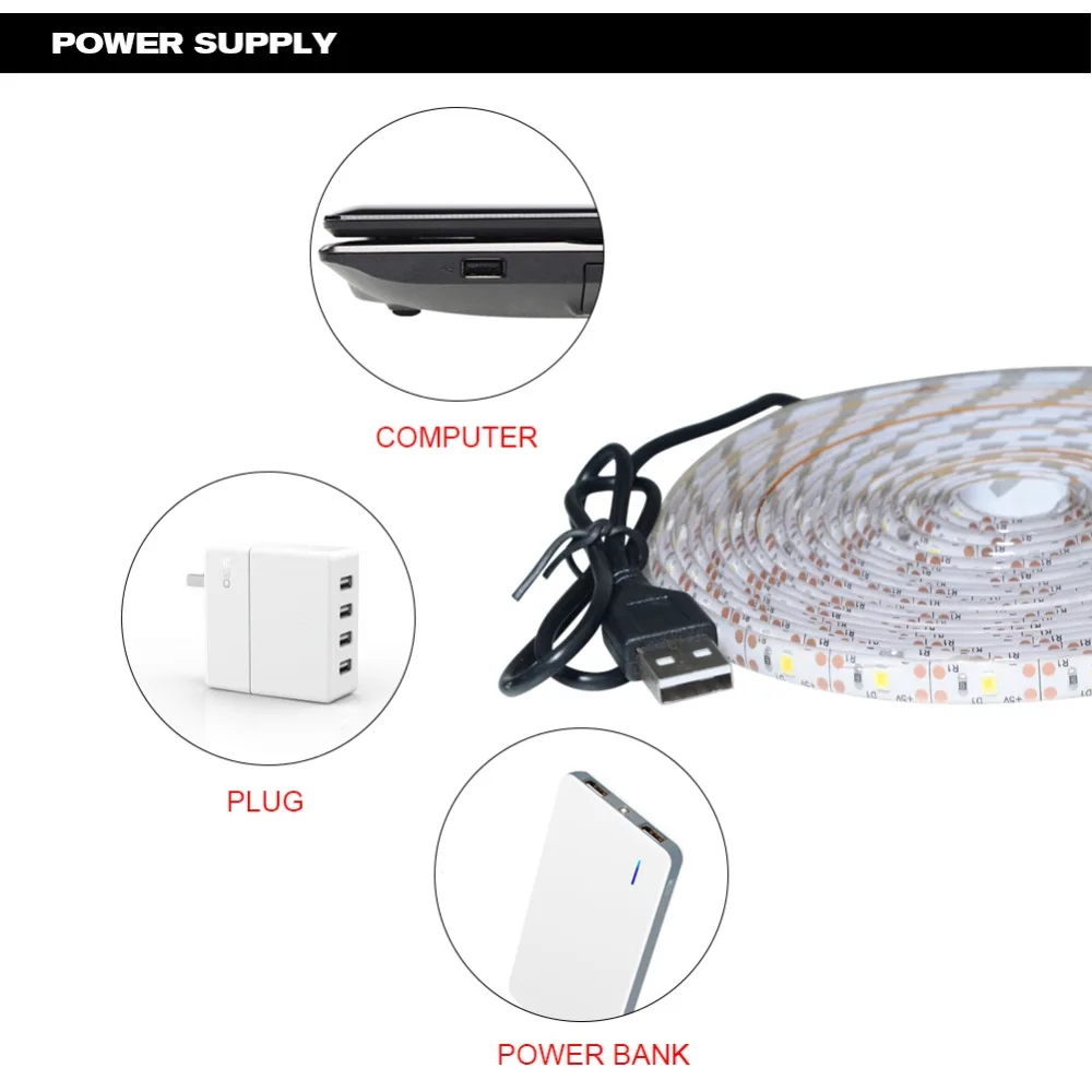 EeeToo Светодиодная лента 2835 SMD 5В USB светодиодная полоса света белый теплый белый ТВ фон освещение столы Декор 0,5 м 1 м 2 м 3M 4M 5 м