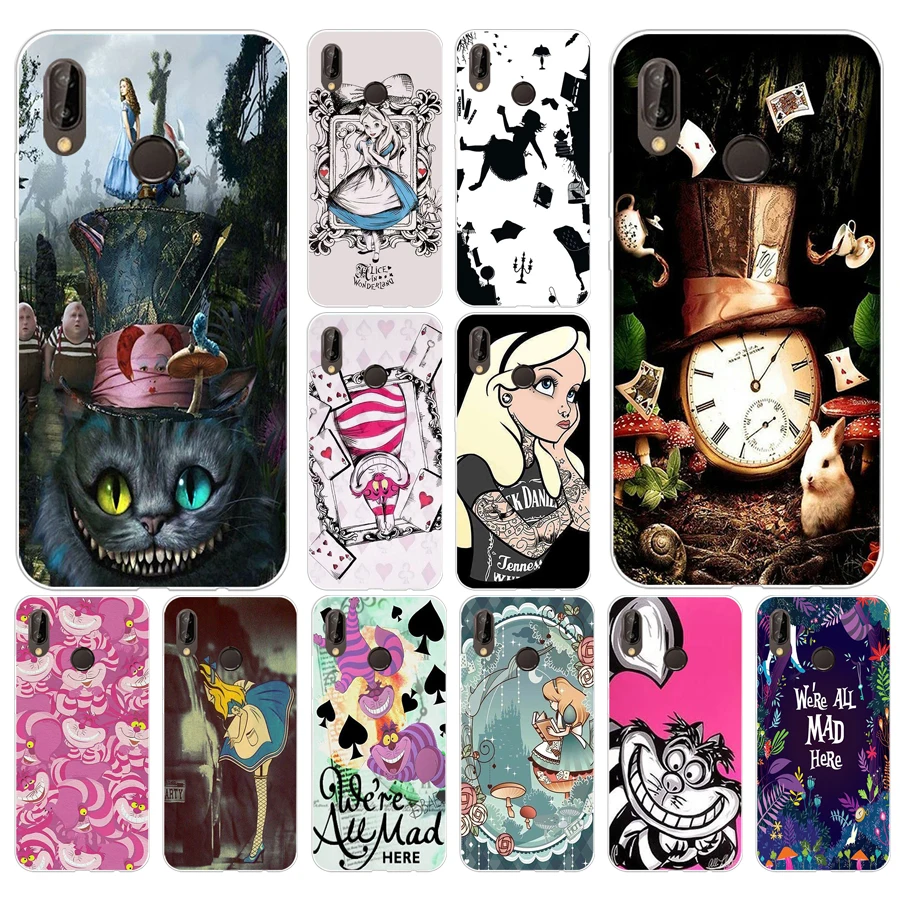 

107H Hot sale Alice in Wonderland punk Soft Silicone Tpu Cover Case for huawei p 20 lite pro y6 2017 mate 10 lite