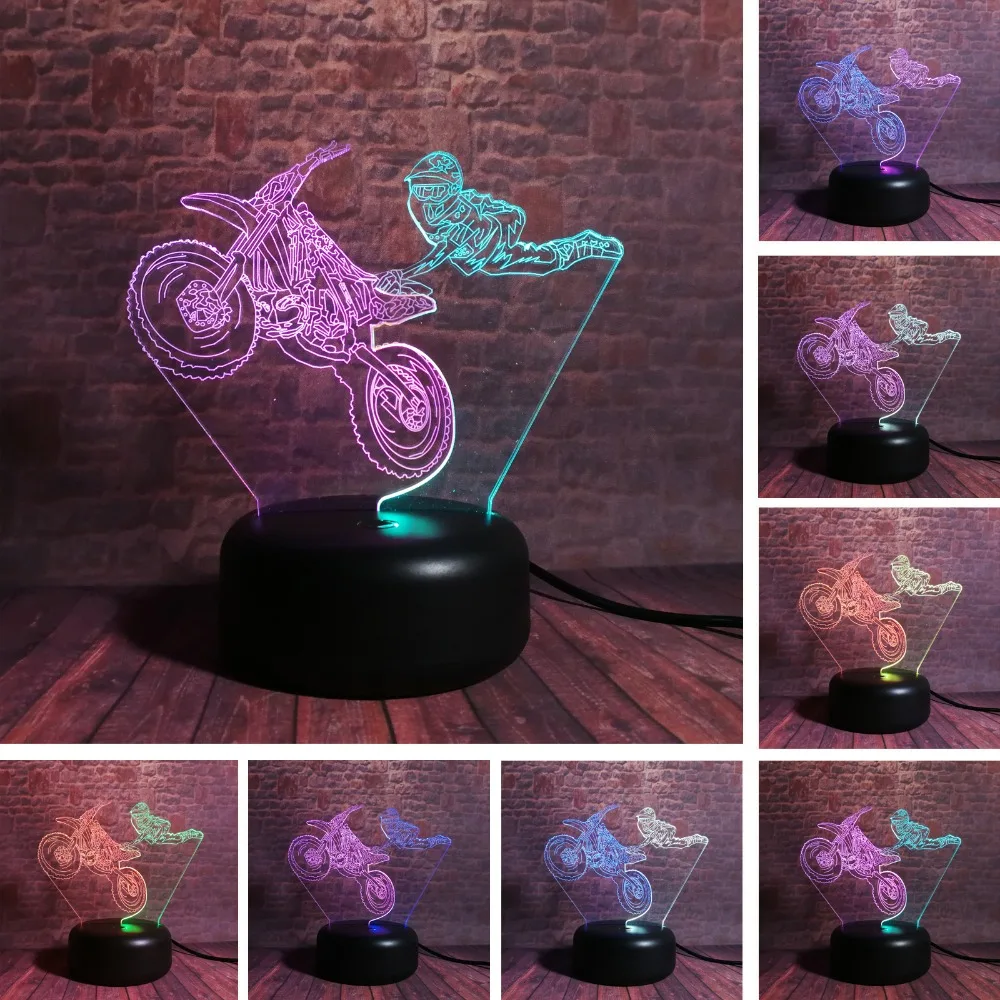 7 цветов изменить 3D Экстремальный Спорт Беговые мотоцикл моделирование настольная лампа Led визуальный Декор USB сенсорный ночник детские подарки