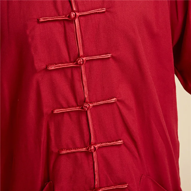 Женский красный цвет воротник Мандарин боевые искусства Тай Чи костюмы с длинным