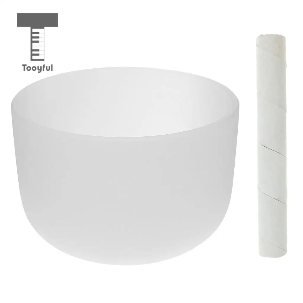 

Tooyful Crystal Singing Bowl F Note for Heart Chakra Frosted Quartz 8 Inch White Perfect Sound with Suede Striker