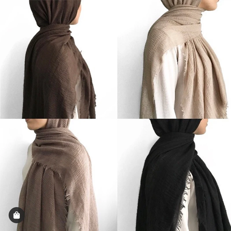 

Ethnic Oversize Women Plain Bubble Cotton Scarf Muslim Crinkle Hijab Head Scarf Cotton Shawls Pashmina Wrap Hijab Scarves