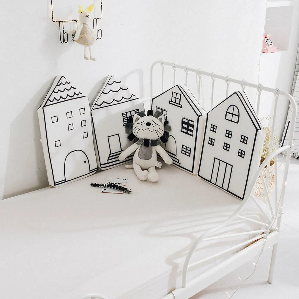 4 Pcs/Lot Baby Bed Bumper Little House Pattern Baby Crib Bumper Crib Protection Nordic Infant Bed Barrier Children's Room Decor - Цвет: PJ3359W